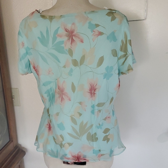 Elegant Floral Women's Blouse in Aqua and Pink - Picture 4 of 5